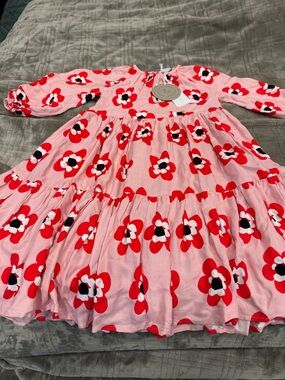 Stella McCartney Pink Dress with Bold Red Floral Print